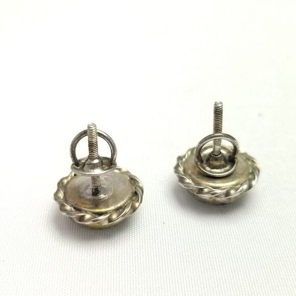 Vintage Round Black Stud Earrings with Screw On Backs Silver Tone Setting Estate - Picture 6 of 7